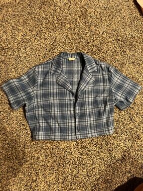 Brandy Melville Blue Plaid Cropped Top
